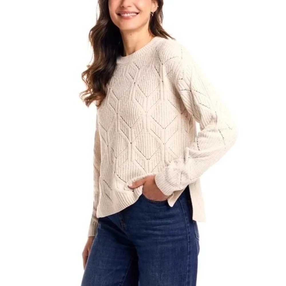 Weatherproof Vintage Womens Chenille Sweater Cream Ivory Diamond Knit XL